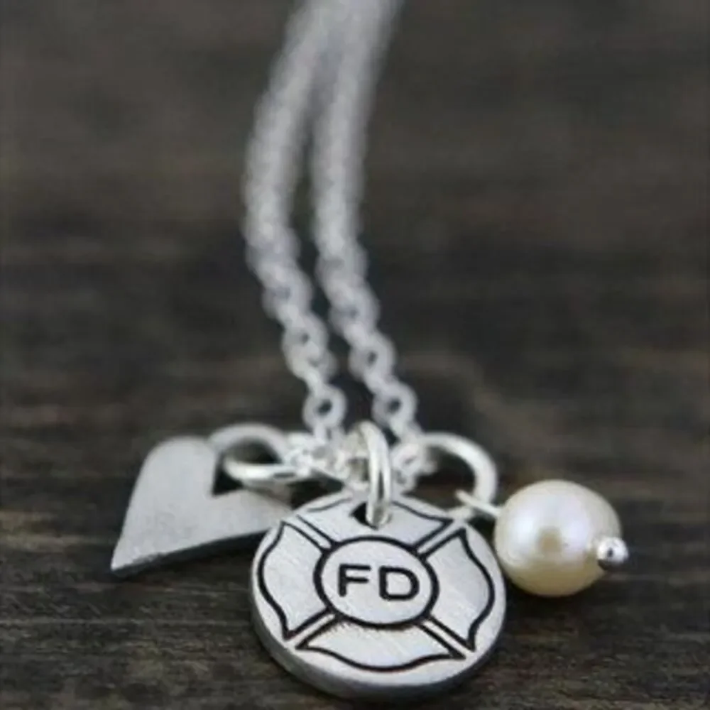 The Vintage Pearl -My Heart Belongs to a Fireman Necklace